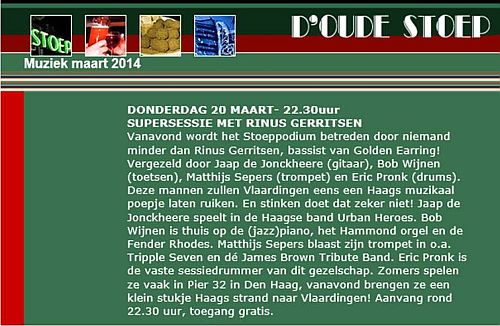 Rinus Gerritsen in supersessie March 20, 2014 café D'Oude Stoep Vlaardingen